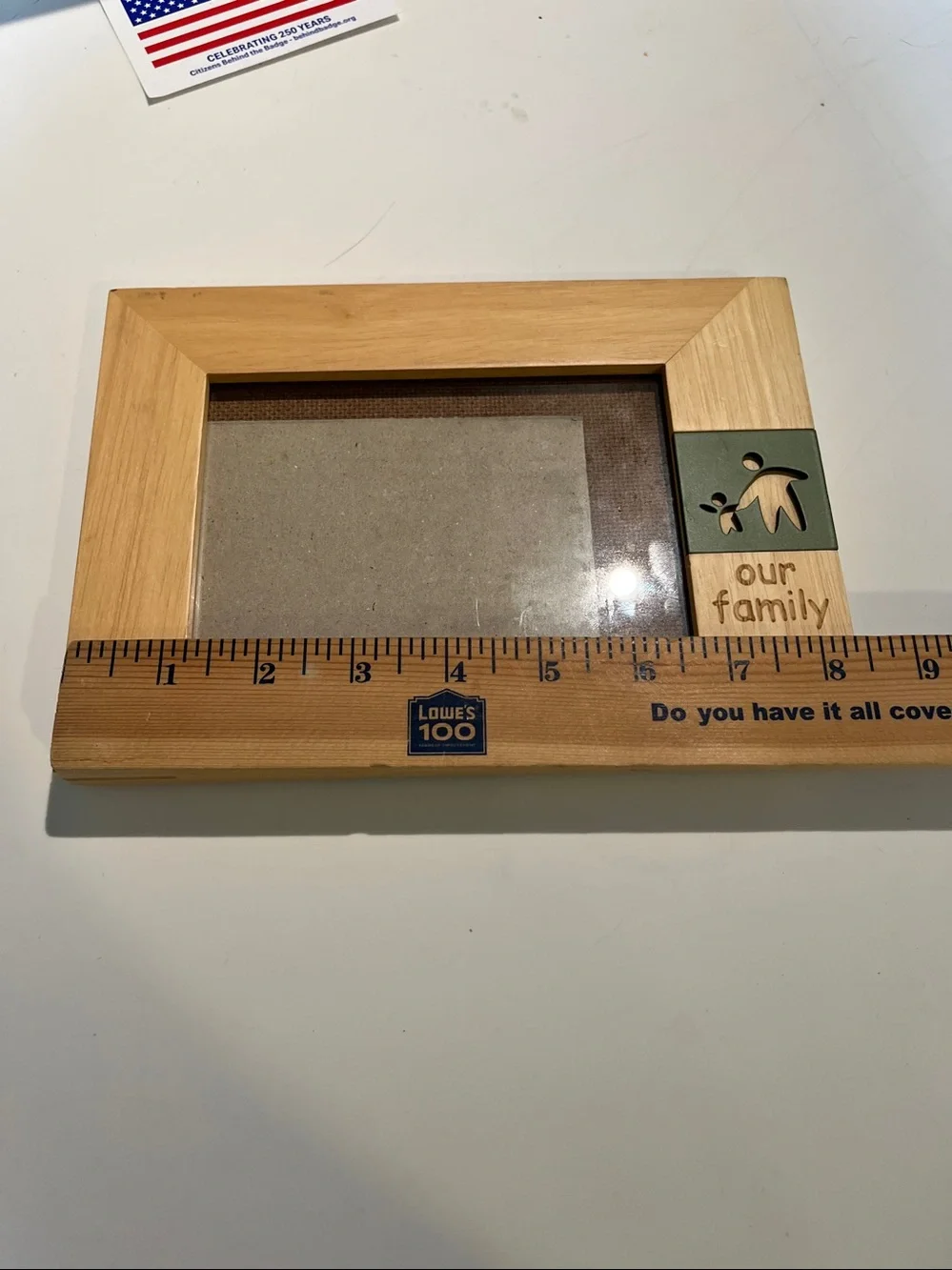 Our Family Natural Wood Picture Frame with Green Accent. 8.5” x 6”